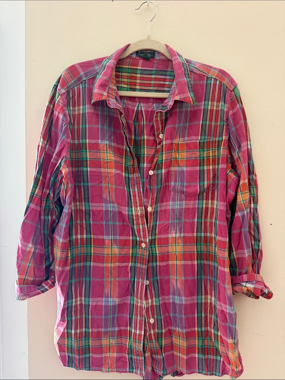 Ralph Lauren Pink, Green & Orange Plaid Button-Down Shirt